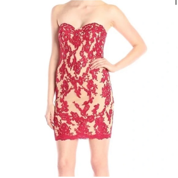 XSCAPE Red Lace Strapless Mini Dress 4 - Picture 1 of 3